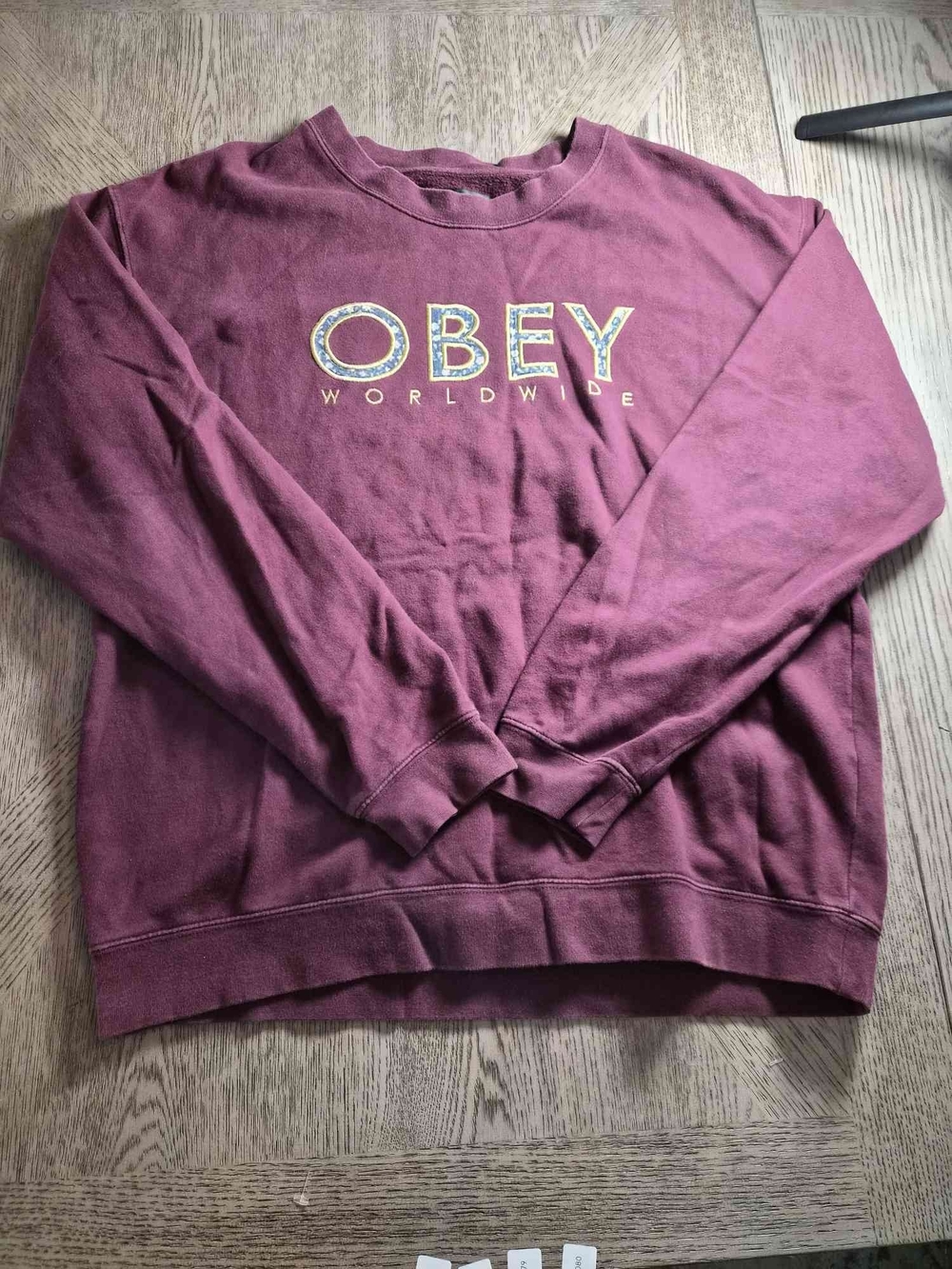 Obey Burgundy Crewneck Sweatshirt with Worldwide Logo